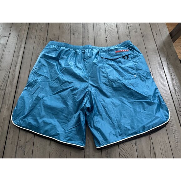 PRADA Mens Logo Athletic Shorts Swim Trunks Beach Satin Blue Size 52 - Picture 1 of 11
